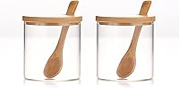 Vista 8 de Tarro de vidrio transparente de 10.1 fl oz/10 onzas con tapa de bambú y cuchara de madera, lindo recipiente de almacenamiento de sal de baño