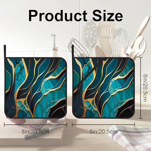 Jasakoo Abstract Turquoise Stone Marble Pot Holders Set Of 2 Kitchen Heat Resistant Potholders For Microwave Cooking Baking Oven End Dishes And Bbq Gifts For Women thumb #1