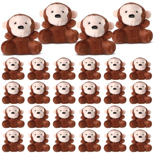 Shappy 30 Pcs Mini Stuffed Monkey Toys Small Monkey Stuffed Animals Bulk for Baby Shower Safari Nursery Decor Birthday Classroom Prizes Gifts