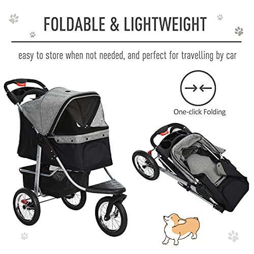 PawHut Luxury One-Click Folding Pet Stroller Dog/Cat Travel Carriage with Wheels Adjustable Canopy Zippered Mesh Window… - Image 6