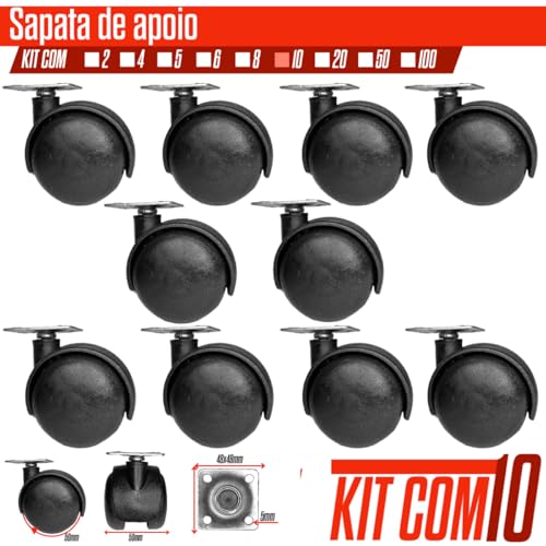 Kit 10 Unidade Rodinha Rodizio Com Chapa Para Móveis Pesados Armario Anti Risco 50mm