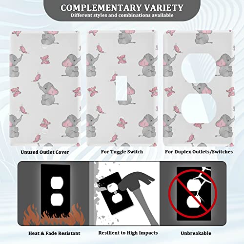 Yyzzh ABG275658480P704C745S1599 Cute Elephant Baby Play With Butterfly Animal Print On White Toggle Switch Cover Switch Plate 2.9 Inch X 4.6 Inch Light Outlet Wall Plate Decoration Wallplate Cover thumb #2