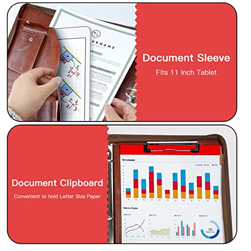 Image of Zippered Portfolio Organizer, WRIYES Leather Padfolio with 3 Ring Binder, Professional Business Binder, Organizer for IPad /Document, Phone & Business Cards, Office Gifts for Men or Women (Brown)