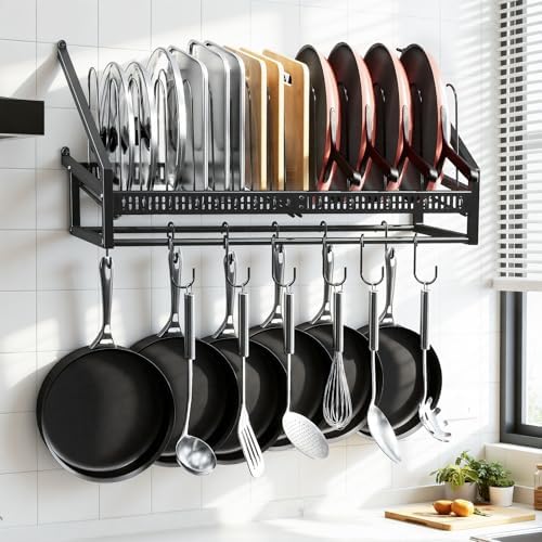 Housolution Wall Mounted Pan Organizer, Pot Lid Rack with 14 Adju...