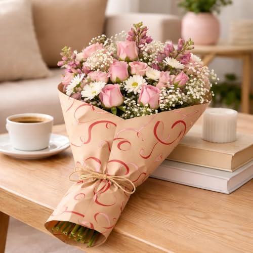 Image of Oasis Eco Friendly Kraft Paper Rolls For Multipurpose Gift Packaging & Flower Bouquet Wrapping, 50cmx25mtr (1 No) (Brown Red)