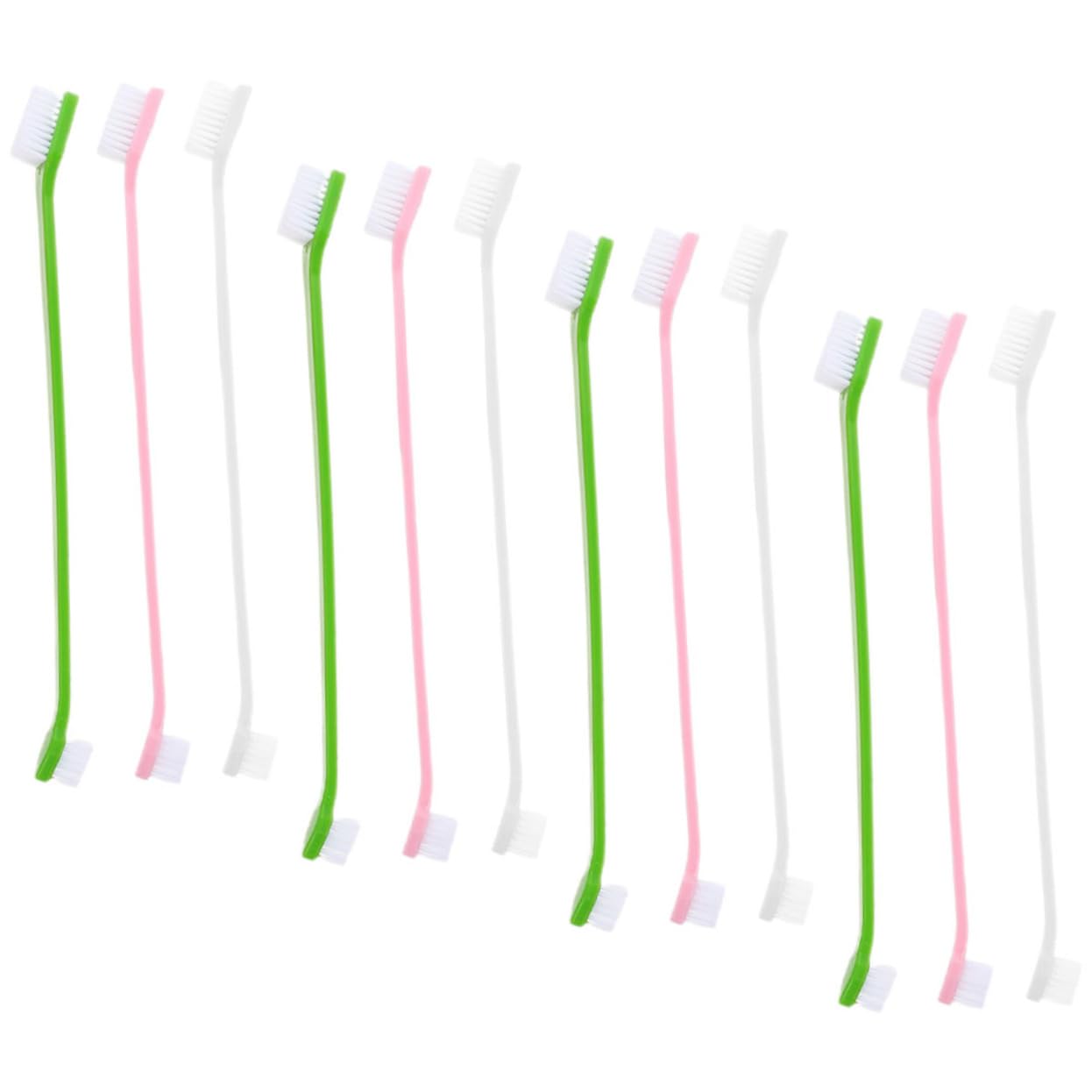 HANABASS 12pc Dual-Head Dog Toothbrush Set Pet Oral Cleaning Brush Non-Slip Handle