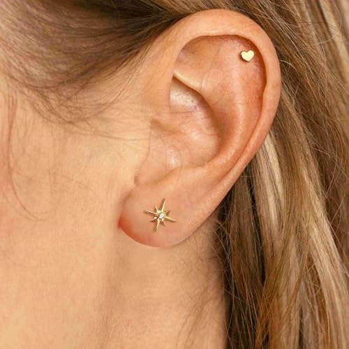 BodyBonita 16G Stud Earrings Flat Back - G23 Titanium Internal Thread Cartilage Earrings for Women Hypoallergenic CZ Stud Piercing Jewelry Tragus/Nose/Helix/Conch/Medusa/Lip/Labret 6mm 8mm3