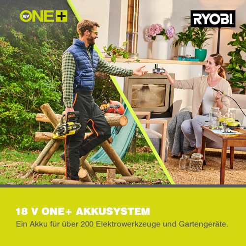 RYOBI 18 V ONE+ Brushless Akku-Einhand-Kettensäge RY18PSX10A-0 (10 cm Schwertlänge, 8 cm Schnittkapazität,...