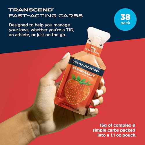 Image of Transcend Foods Strawberry Gel (1.1 oz, Pack of 38) Fast-Acting Carb Gel Strawberry Flavor - Caffeine Free, Gluten Free