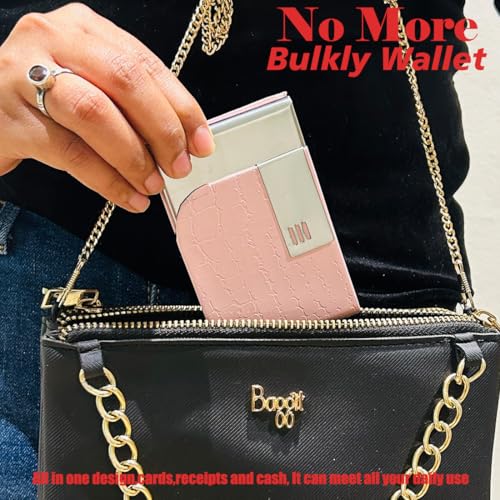 Image of Mini2buy Customized Unisex Vertical Card Holder Name Engraved for Credit|Debit|ATM|Business Visiting RFID Blocking Stainless Steel (1 x 10 x 6 cm) Personal Corporate Gift (Pink)