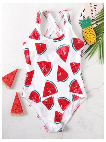 Image of Milumia Girl Watermelon One Piece Swimsuit Cute Criss Cross Back Bathing Suit Beachwear