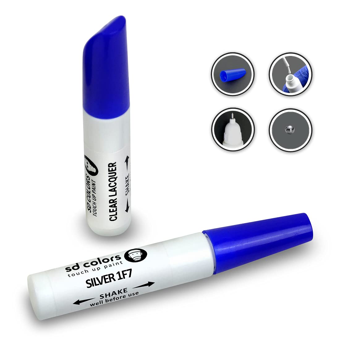 SD COLORS SILVER 1F7 New Touch Up Paint Pen REPAIR KIT 12ML SCRATCH CHIP BRUSH COLOR 1F7 SILVER (PAINT+LACQUER)