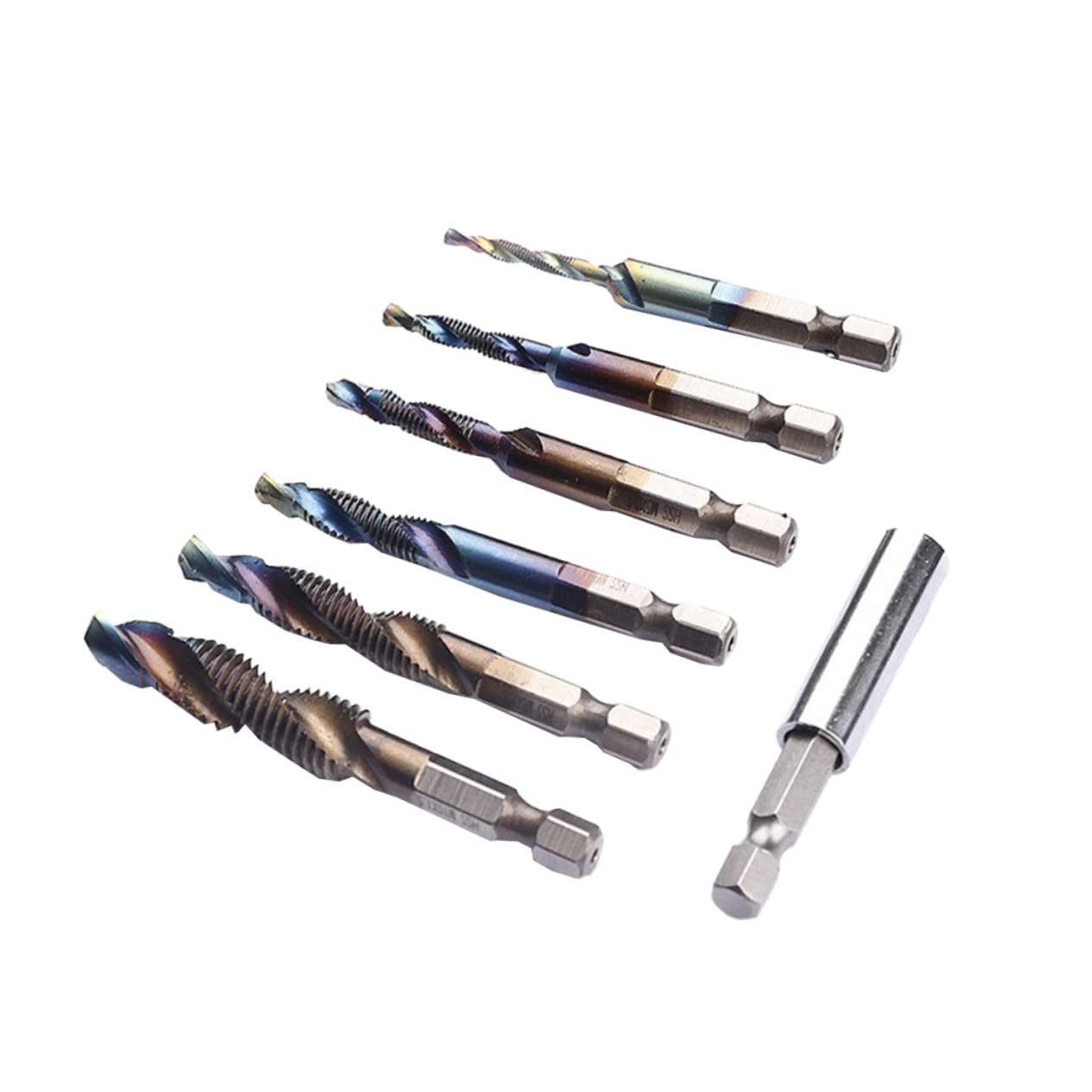 LALAFINA Titanium Coated Spiral Tap Drill Bit Set 7pcs Carbon Steel Drill Bits Drill Accessories for DIY