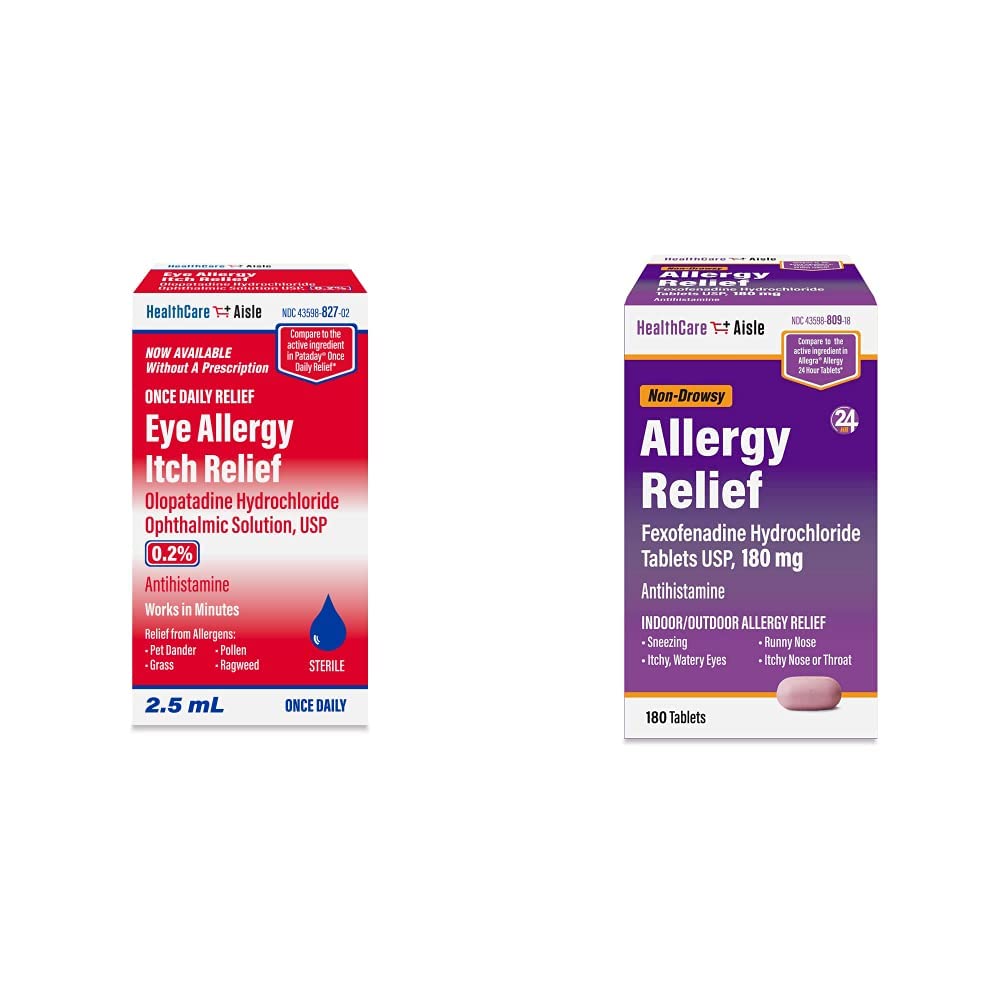 HealthCareAisle Allergy Bundle - Olopatadine Hydrochloride Ophthalmic Solution USP, 0.2% 2.5mL and Fexofenadine Hydrochloride Tablets USP, 180 mg 180 Tablets