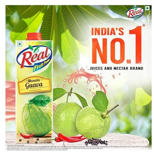 Image of DABUR Real Masala Guava Fruit Juice-1 Liter (Pack Of 4) | No Added Preservatives, No Artificial Colours & Flavours | Guavas Daily Dose Of Fruit Nutrition | Tasty, Refreshing & Energizing Fruit Drink