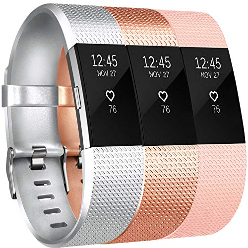 Yandu Reemplazo para Fitbit Charge 2 Correa, Correas de Reloj Correas de Accesorios Cómodas y Suaves para Fitbit Charge 2 (08, 3PC(Rose Gold+Silver+Blush Pink), S)