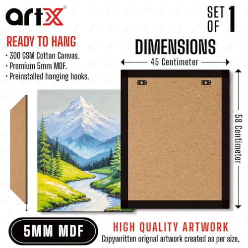Image of ArtX Canvas Mountain Painting Vastu, Flowing Water Painting For Vastu, Multicolor, Landscape, Nature, 58.0 X 45.0 cm, Set of 1