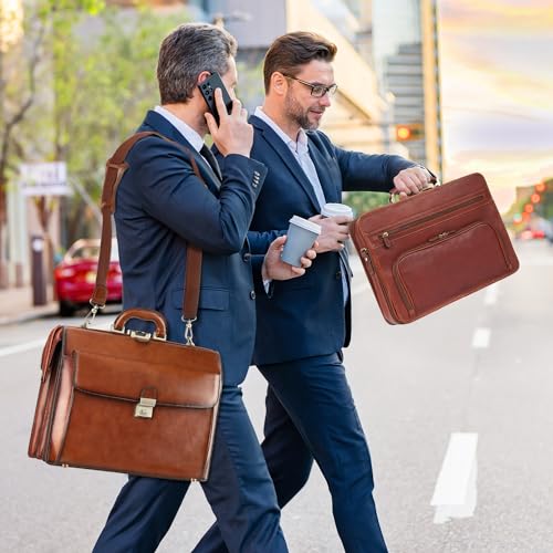 Banuce Leather Briefcase for Men 15.6 Inch Laptop Lawyer Bag + Leather Long Bifold Wallet for Men Dark Brown3
