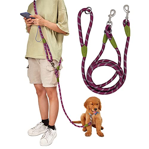 pawstrip Hands Free Dog Leash Waist & Crossbody Rope with Slip Lead Durable for 2 Dogs Nylon Reflective Heavy Duty Hiking Bungee Leash for Small Large Dogs (Purple) Cover