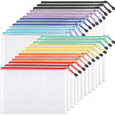 EOOUT 24pcs Mesh Zipper Pouch Bags, A4 Zipper Bags for Organizing Storage, Waterproof Zipper Pouches, Letter Size, File Bags for School, Toys, Puzzle, Board Games and Office Supplies Cover