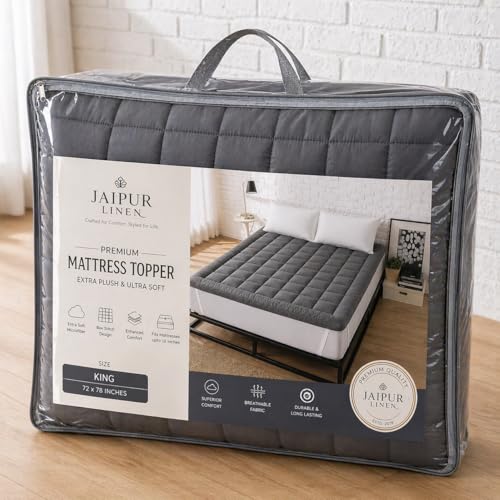 Image of 1200GSM Hollow Fibre Mattress Padding /Topper Grey for Queen Bed-60 Inch X 78 Inch