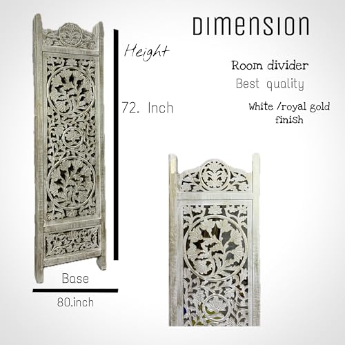 Image of Wooden Room Divider Decorative Foldable Privacy Screen Hand Carved Partition for Living Room Bedroom Office Decor (6 Feet 4 Panel Royal Golden Shading Each Panel Size 72X20 Inch)