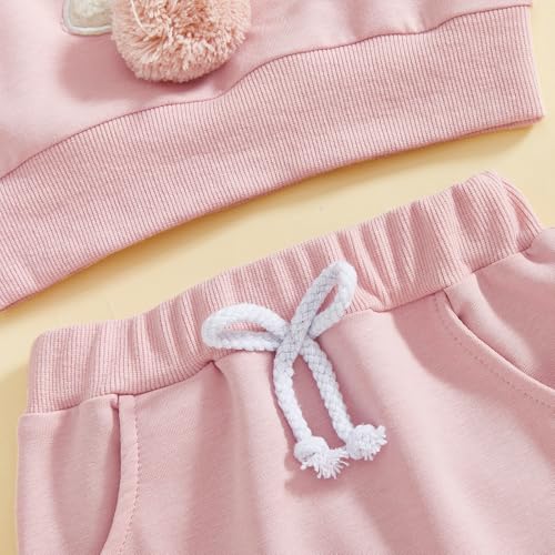 Kupretty Toddler Baby Girl Boy Easter Outfit Bunny Embroidery Crew Neck Sweatshirt + Solid Pants Set 6 12 18 24 Months 1T 2T (Pink, 12-18 Months)