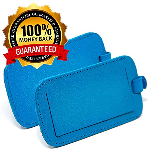 Logical Leather Luggage Tag Genuine Leather Travel Id Tags With Adjustable Leather Strap, Address Card And Privacy Cover, Cyan, Set Of 2 #TOP4