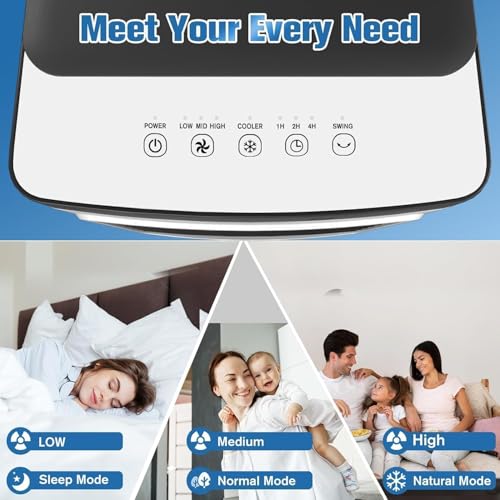 مبرد هواء تبخيري، يعمل كمروحة تبريد ب3 أوضاع و3 سرعات مكيف هواء محمول بدون نوافذ مزود بمؤقت 12 ساعة، جهاز تحكم عن بعد، وخزان مياه بسعة 10 لتر، يوفر تبريدًا سريعًا للغرفة من تي دو