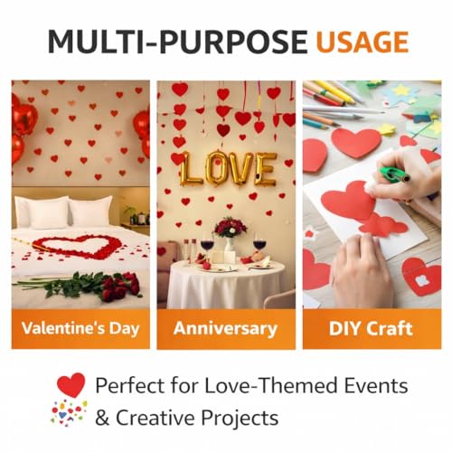 Image of Festiko 200 Pcs Red Heart Shape Paper Cutouts for Valentine's Day Decorations, Love Theme Party Decor for Anniversary, Proposal, Wedding, Romantic Room & Table Decorations