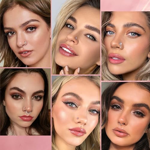 Drperfect Nose Rings L Shaped Nose Studs Ring Hypoallergenic Stainless Steel Nose Ring-Dangle CZ Butterfly Flower Nose Studs Hoops Piercings Jewelry Gift for Women Men 20G Pink/Blue/Clear4