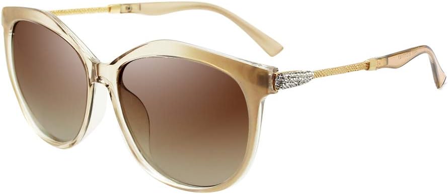 VeBrellen Women's Shades Polarized Sunglasses for Women UV Protection Eyewear Transparent Frame (Champagne Frame Brown Lens)