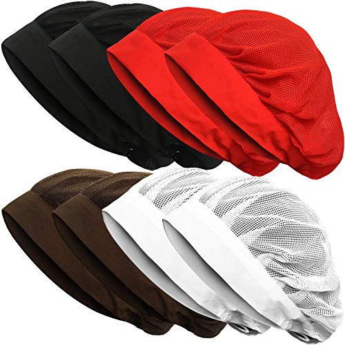 6/8/10 Pack Chef Hat Adult Adjustable Elastic Chef Cap Baker Kitchen Cooking Food Service Hair Nets Mesh Bouffant
