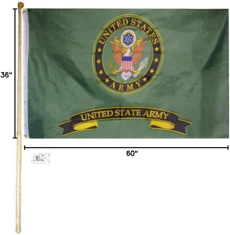 3x5 3'x5' Army Emblem #1 Green Polyester Flag with 5' (Foot) Flag Pole Kit with Wall Mount Bracket & Screws (Imported)