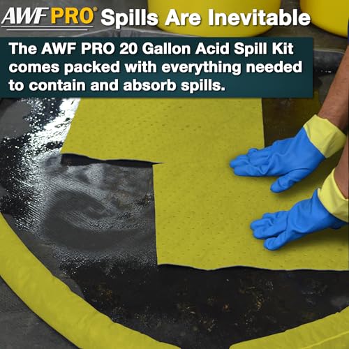 Image of AWF PRO 20 Gallon Battery Acid Spill Kit, 59 Pieces | Includes DOT Approved 20 Gallon Drum, Sorbent Socks, Pads, & Pillows, & Accessories