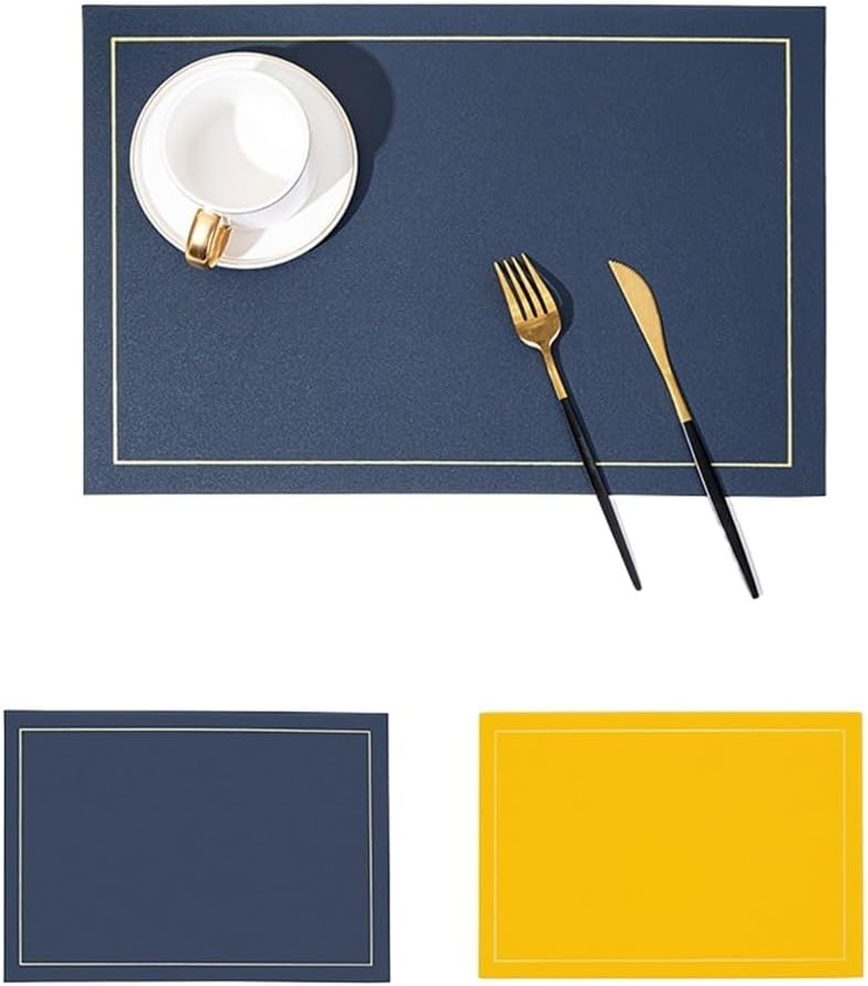 Oiled Table Mat Hotel Plate Mat Insulated Mat Meal Double-Sided Two-Color Wind Leather Western Placemat(Black)