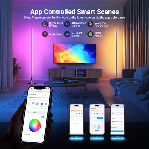 Image of NEEWER Smart RGB IC W Floor Lamp, 1500lm LED Standing Corner Light Compatible with Alexa Google, APP Control /AI DIY /Music Sync /16 Million Colors, Ambience Lighting Bedroom Living Room Home Decor, NF01