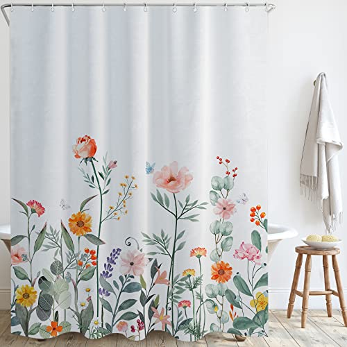 Spring Shower Curtain Boho Shower Curtains for Bathroom, Colorful Western Pink Shower Curtain, Flower Floral Shower Curtain Bohemian Yellow Shower Curtain, Shower Stall Curtain Modern Shower Curtains