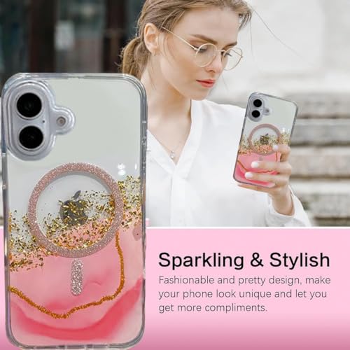 Image of mobistyle Compatible with iPhone 16 | Magentic Glitter Gradian Elegant | Camera Lens Protection Back Cover Case for Women Girls iPhone 16 (Pink)