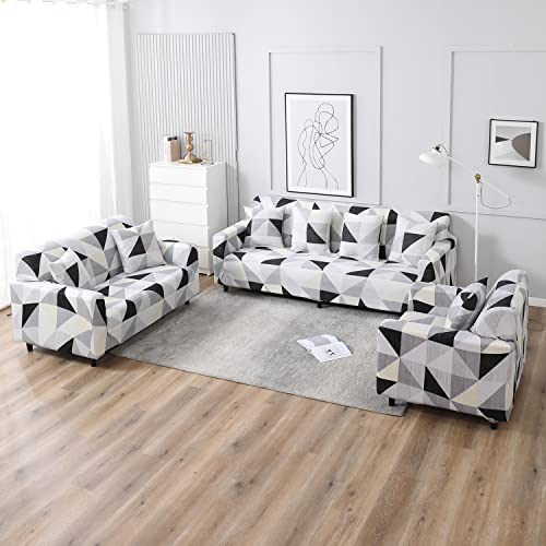 Image of HOKIPO Stretchable Cushion Cover for Sofa 16x16 Pack of 2, Black Grey Geometric (AR-4098-D6*2)
