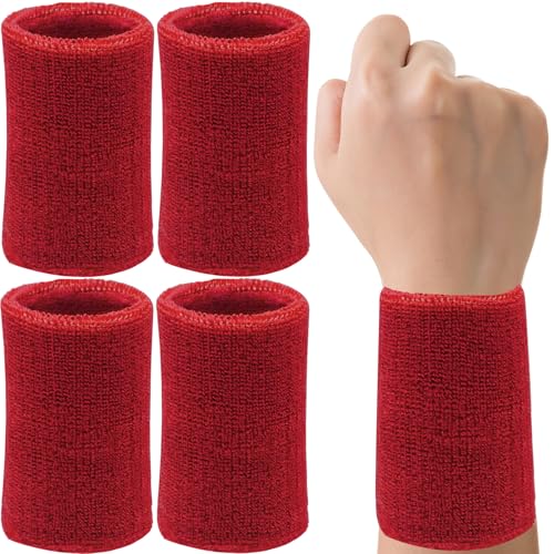 Image of 6 Inch Wrist Sweatbands Tennis Wrist Bands Absorbent Sweat Band for Men and Women Sport Long Wrist Bands, Breathable Cotton Athletic Sweatbands for Basketball, Workout, Running (4 Pack)