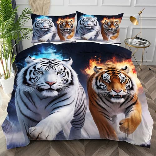 Dozrmey Funda Nórdica 260x240 Tigre Llamas de Colores, Juego de Ropa de Cama de Microfibra para Dormitorio, Funda Nórdica Cama 180 con Cremallera y Funda Almohada para Juvenil Adultos Q162