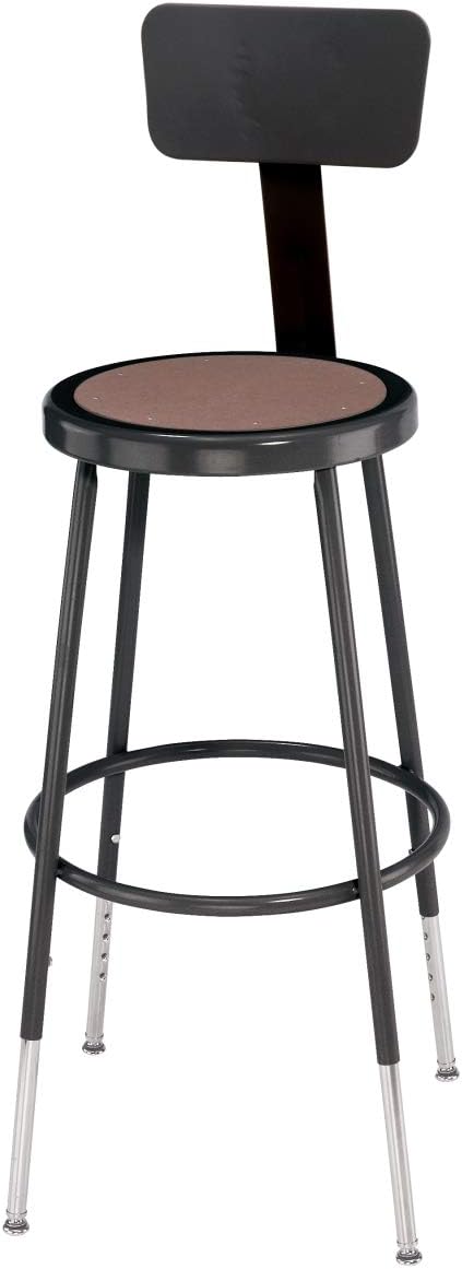 24 in. Adjustable Black Round Hardboard Lab Stool with Backrest