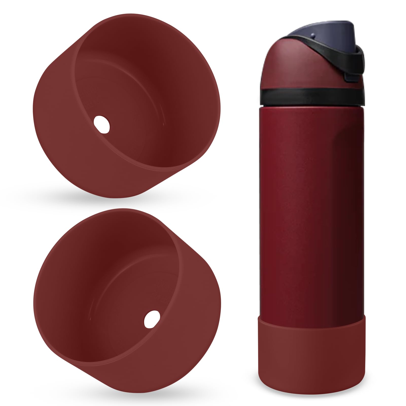 BKBY 2PCS Silicone Water Bottle Boot, Compatible with Owala 24oz 32oz 40oz, Protective Anti-Scratch & Anti-Dent No Noise Sleeve Cover for FreeSip/Twist/Flip Water Bottles (Burgundy Bay, 24oz)