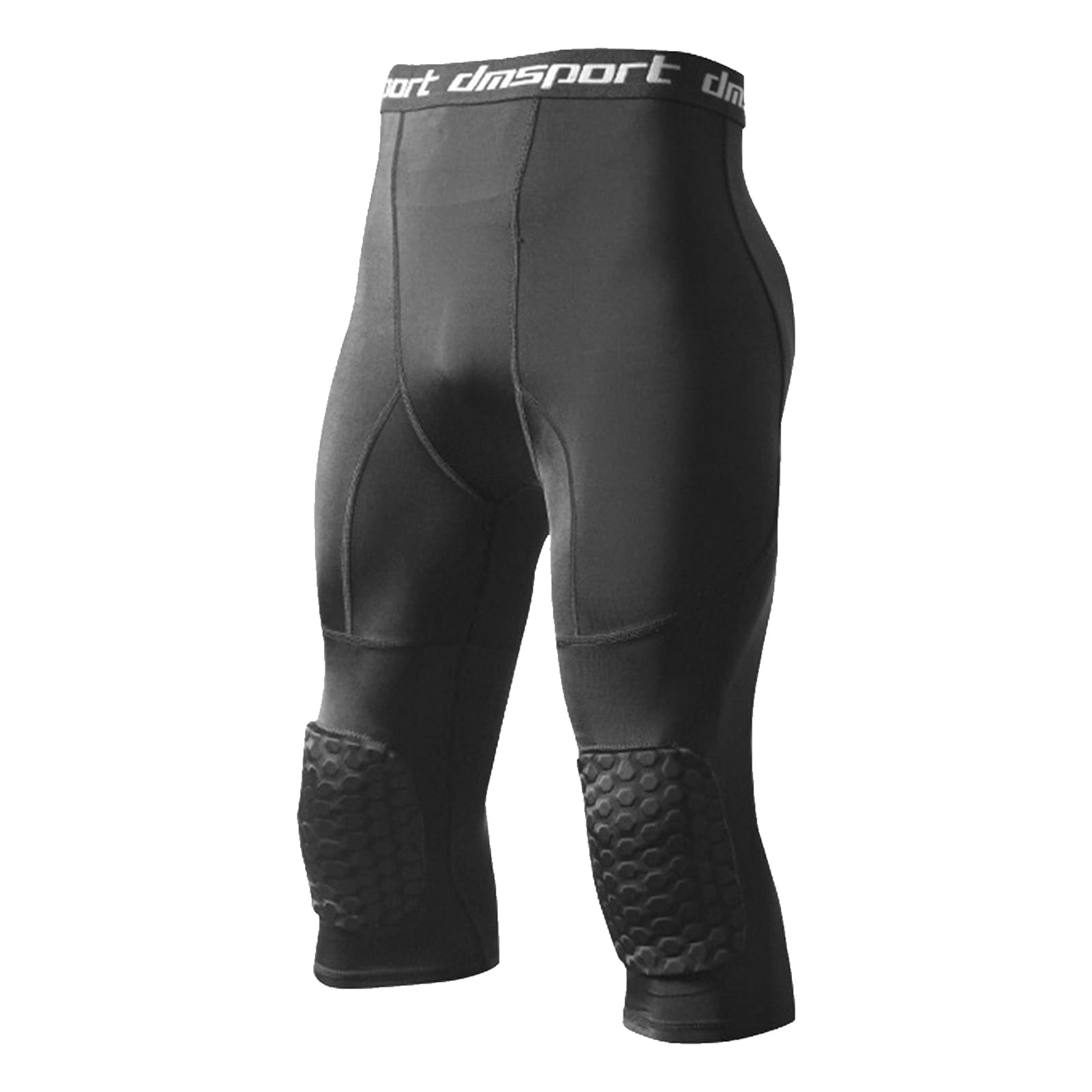 SHAIYOU Basketball Pants with Knee Pads, Compression Pants 3/4 Knee Pad Capri Leggings, Anti-collision, Cool and Dry Leggings, Capri Tights, Football, Basketball, Sports Underwear (Black,L)