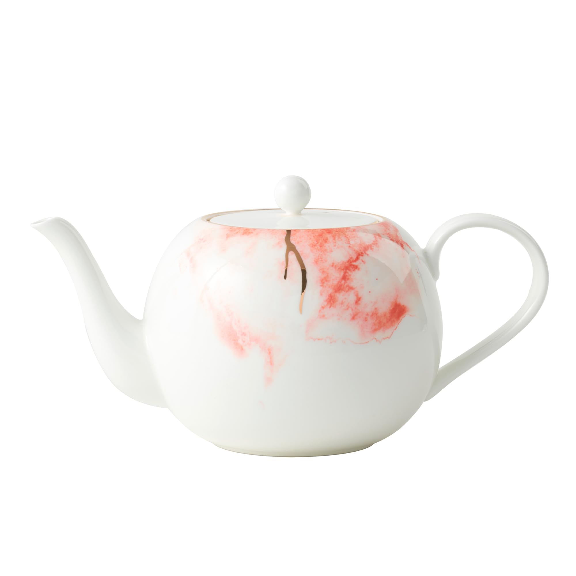 London Boutique 1.2L Large White Teapot with Gold Rim, Built-in Filter for Loose Leaf Tea, Lightweight Fine China Teapot Set