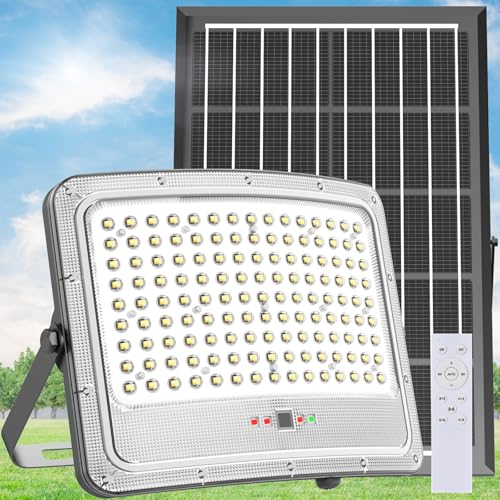 TENKOO Solar Street Flood Lights Outdoor 2000W Solar Parking Lot Lights Dusk to Dawn 65000LM IP67 Waterproof Security Commercial Lighting with 16.4ft Cables for Yard, Garden, Swimming Pool, Pathway