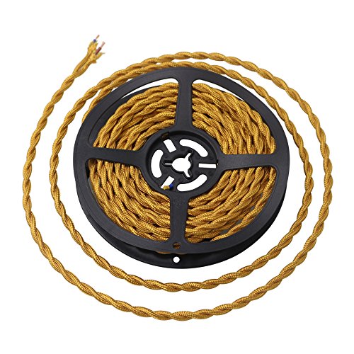 striveday™ 5Meter/16.4FT Twisted Cloth Fabric Electrical Cord for Vintage and Antique Lamps DIY, Rayon Covered Wire for Industrial Vintage LED Bulb(Gold)