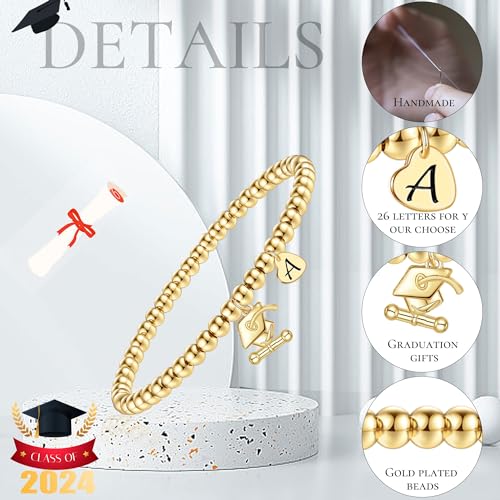 Graduation Gifts for Her 2025, 2025 Graduation Gifts High School College Graduation Gifts for Teen Girls 5th 8th Grade Masters Degree Grads Initial Bracelets for Women Letter A-Z Charm Bracelet Daughter Niece Granddaughter Girlfriend Jewelry