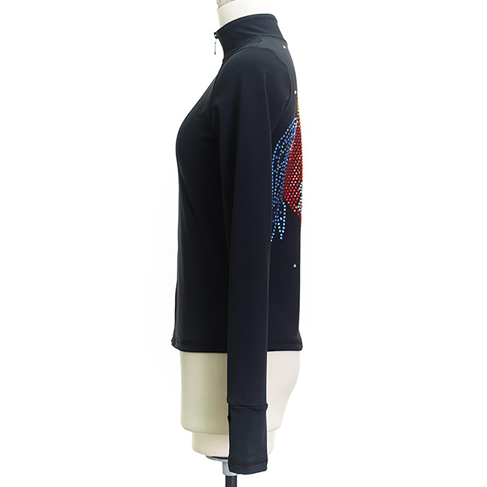 Chaqueta de Patinaje Artístico Niñas Mujeres Cristal Disfraces de Competición Entrenamiento Patinaje sobre Hielo con Pedrería(Size:XS,Color:Negro-Delgado)